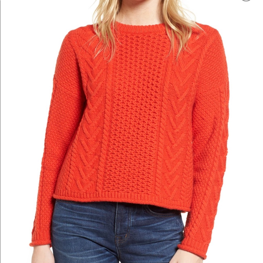Madwell Orange Red Cable Knit Pullover Sweater